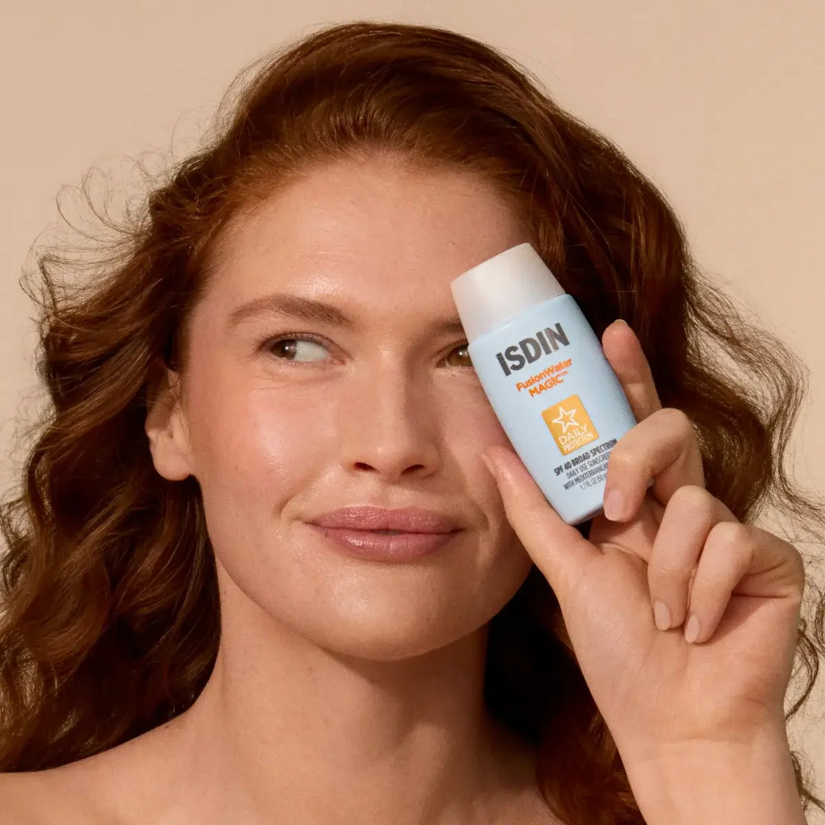 isdin fusion girl with product